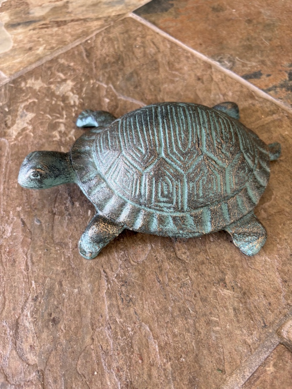 Cast Iron Turtle Figurine - Green Patina - Picture 3 of 4